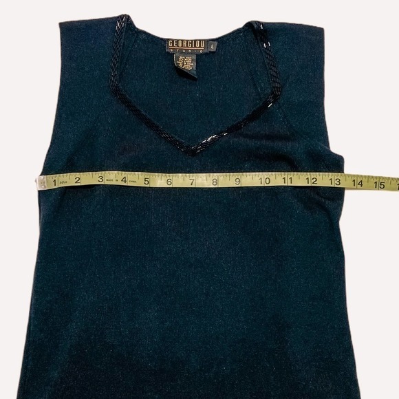 GEORGIOU Studio Black Beaded Tank Top Size Large - Picture 7 of 11